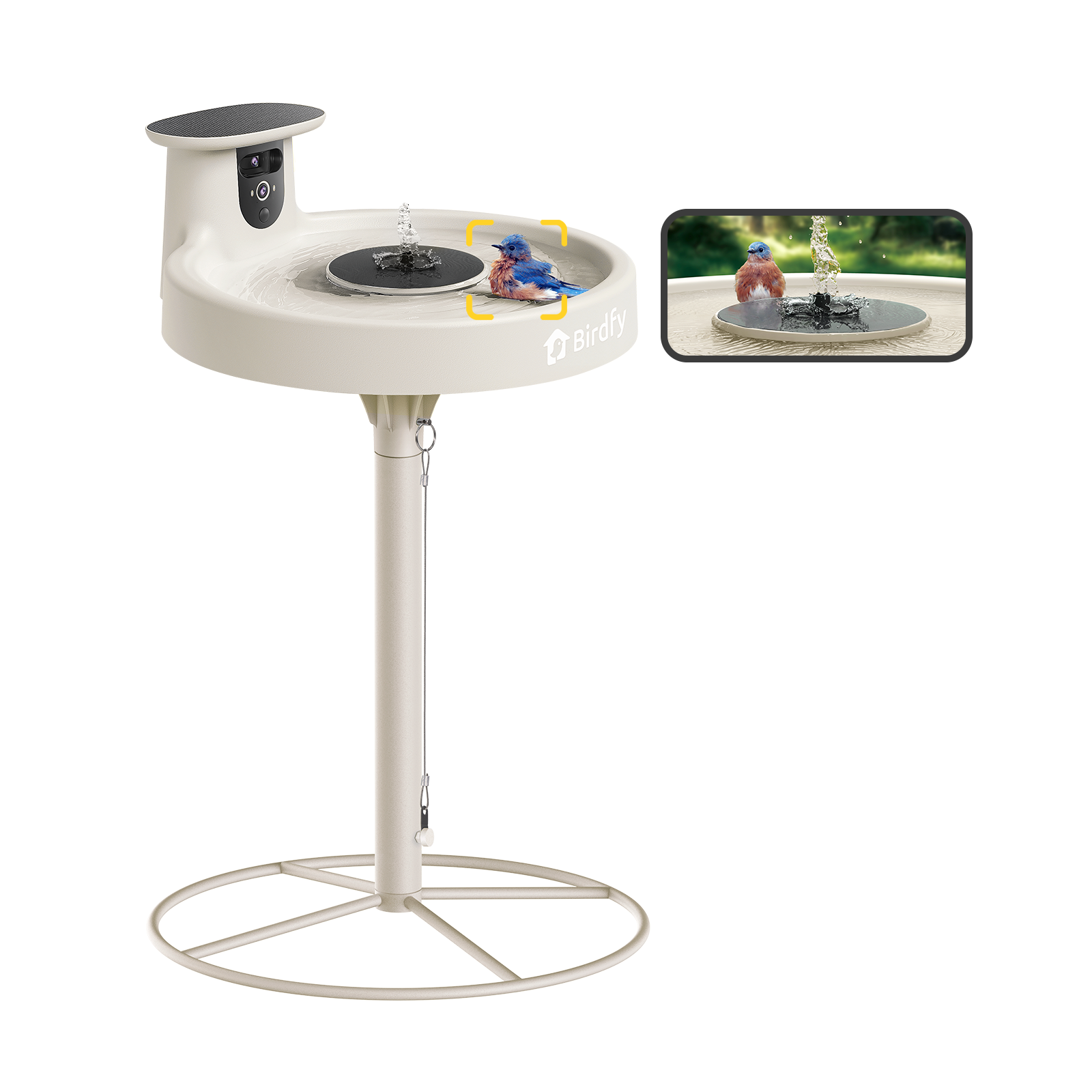 Birdfy Bird Bath with Camera with Solar Panel White